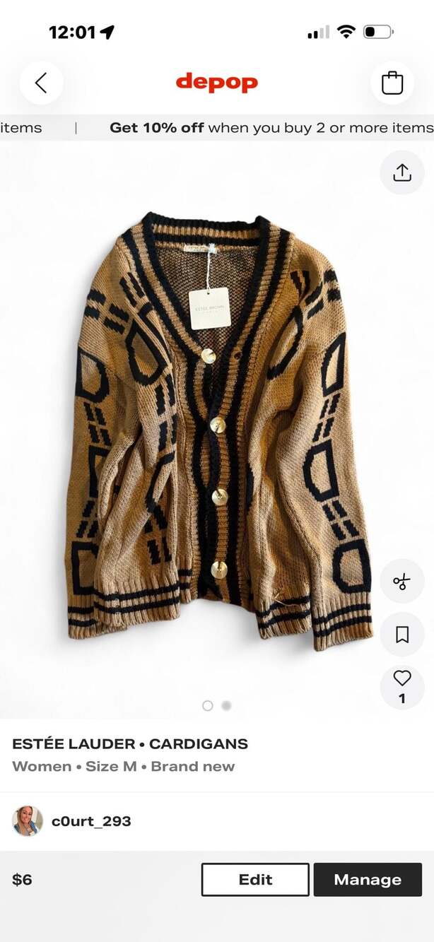 Estée Brow Paris Brown And Black Knit Graphic Cardigan Sweater Size M